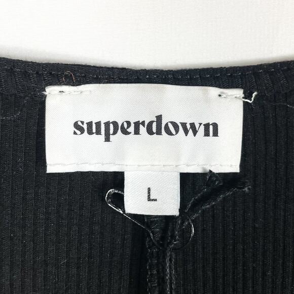 Superdown Ayla Cut Out Romper Black Ribbed Long Sleeve V-Neck Jersey Sz L - Picture 12 of 15